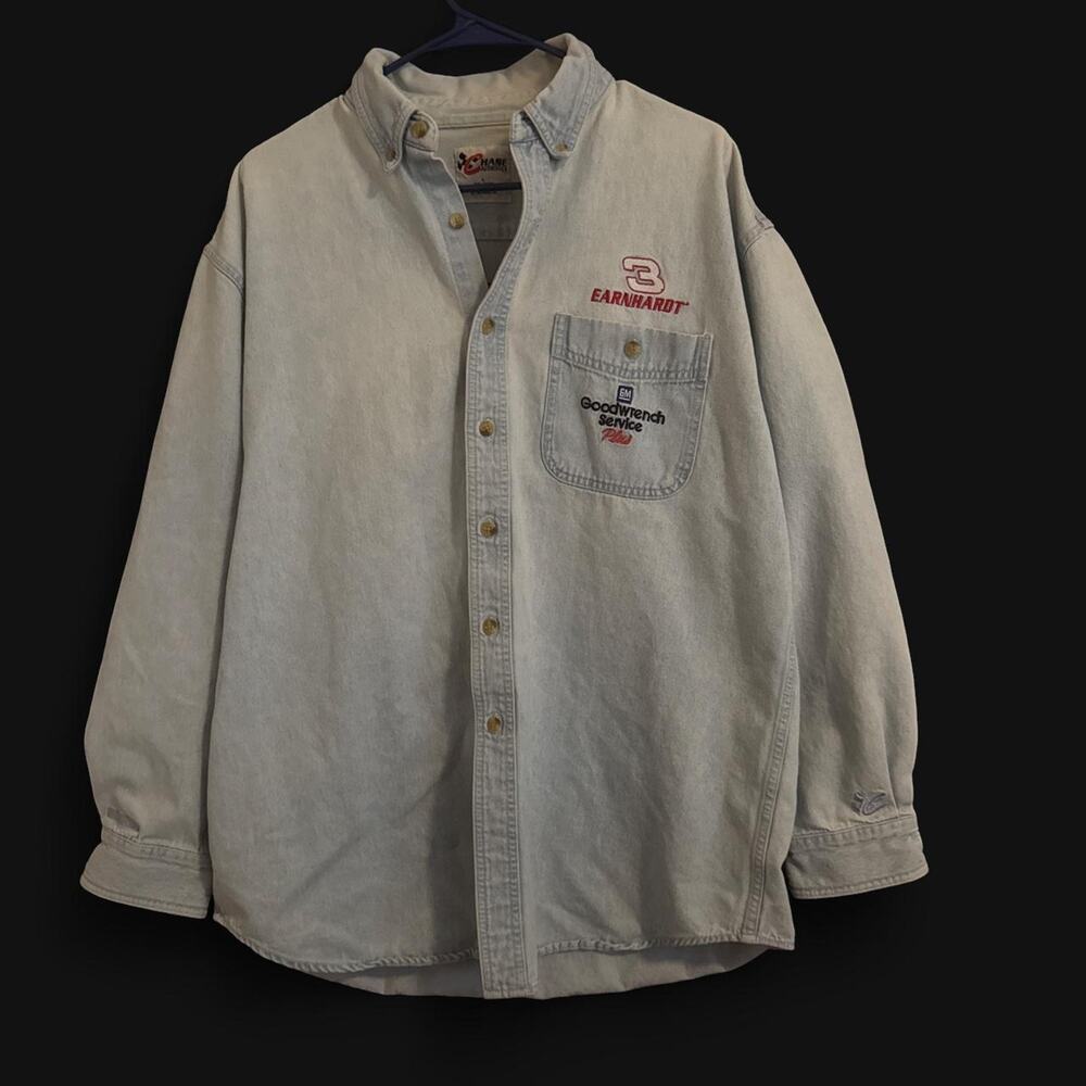 NASCAR Dale Earnhardt Jr. light blue denim button-up shirt